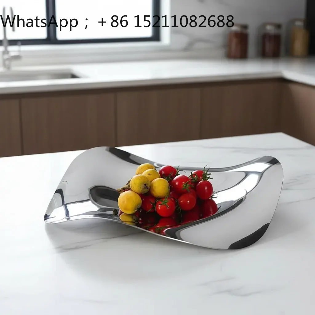 SCY simple silver metal irregular streamline fruit tray ornament kitchen restaurant model room soft decoration