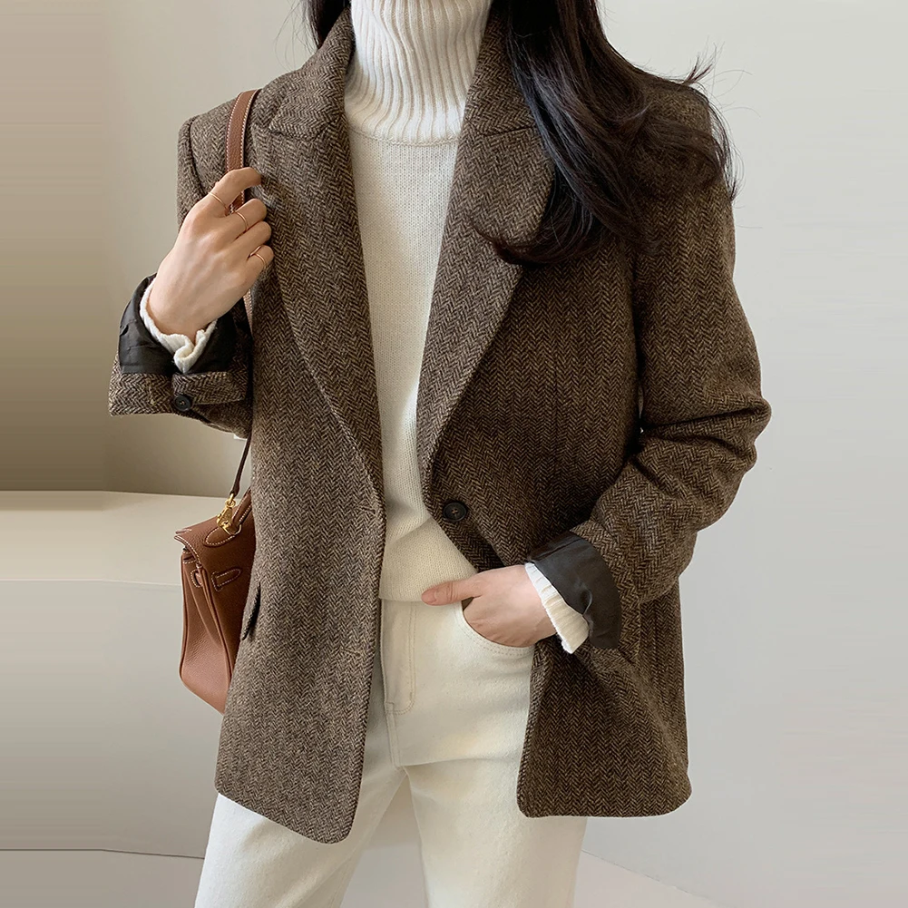 Autumn Fashion Spring Autumn Jacket Casual Loose Blazer Jacket Elegant Suit Slight Stretch Fabric Solid Color Blazer