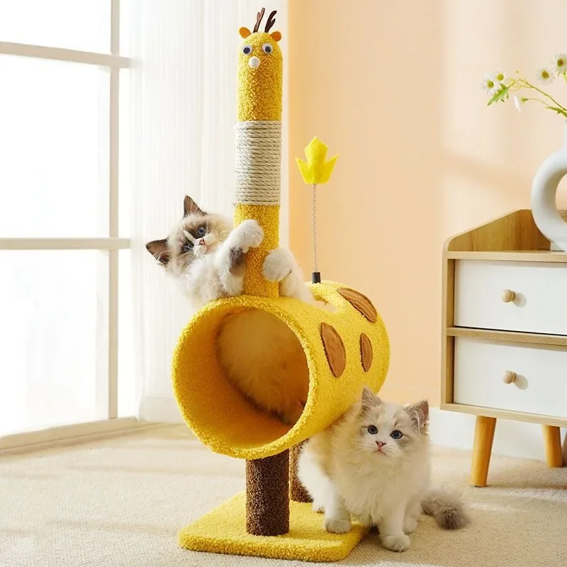 Cat Climbing Frame Cattery Sisal Cat Scratching Post Cartoon Style Toy Tunnel Pet Products Supplies Accessories Cat Tree Kitten