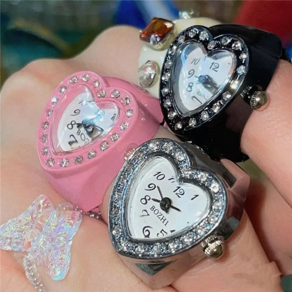 for Women Men Fashion Jewelry Clock Ring Watch Elastic Stretchy Rings Digital Watch Round Quartz Finger Rings