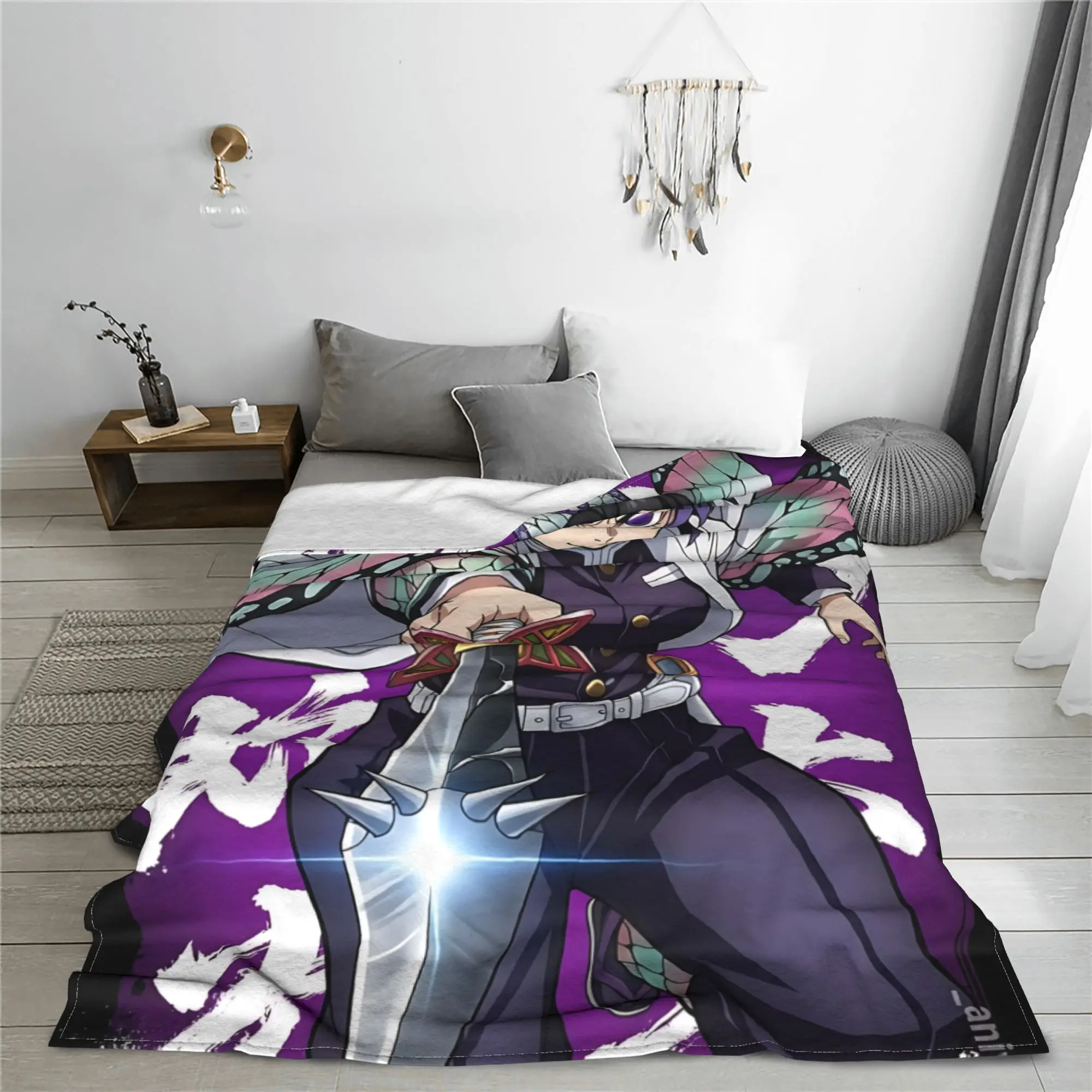 1PC Demon Slayers Anime Shinobu Kocho Blanket Throw Blanket  Novelty Warm Blanket All Season Home Gift