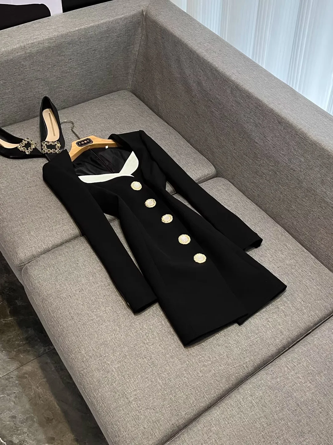 

Slim Fit Long Sve Commuter Sle Suit Dr Ele Faionable Workwear Casual Single Button Closure Midi Dr