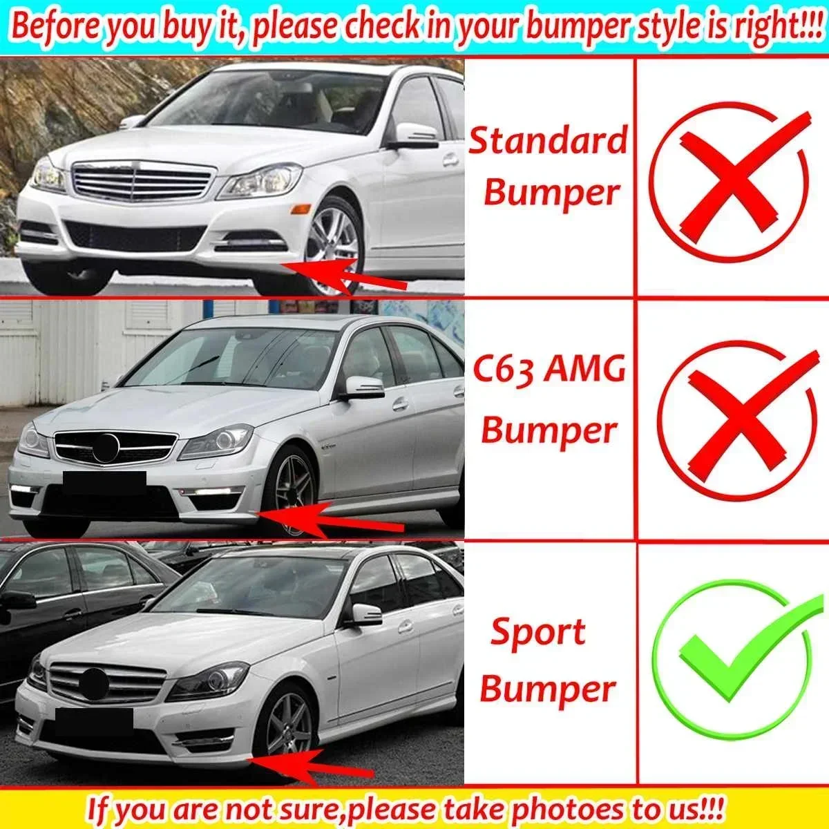 3xNew Car Front Bumper Lip Spoiler Diffuser Cover For Mercedes For Benz C CLASS W204 C180 C200 C220 C250 C300 2011-2014 Body Kit