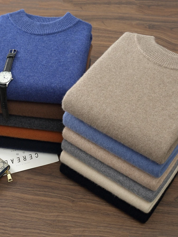 

Men's Luxury Solid Color Basics O-Neck Sweater Autumn Winter 100% Cashmere Knitwear Thick Soft Warm Pullover Male Clothing Tops