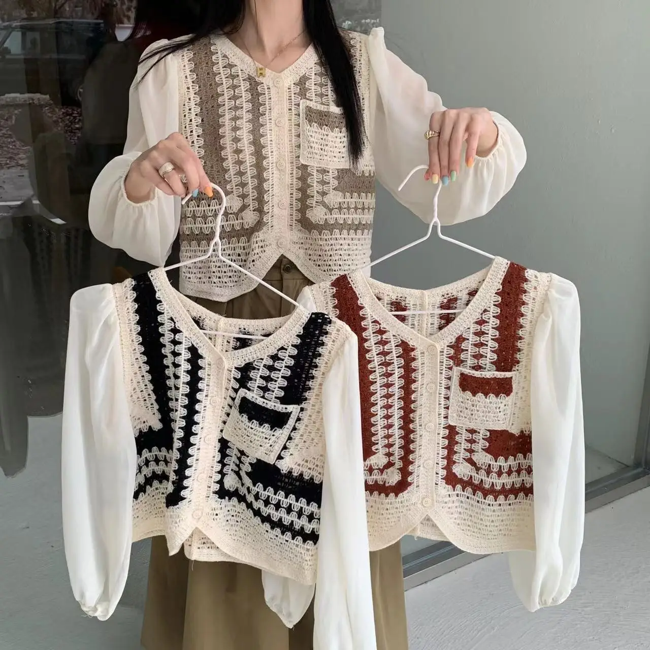 Koreanische Chiffon gestrickte Strickjacke Frauen Langarm lose aushöhlen Sonnenschutz oberteil