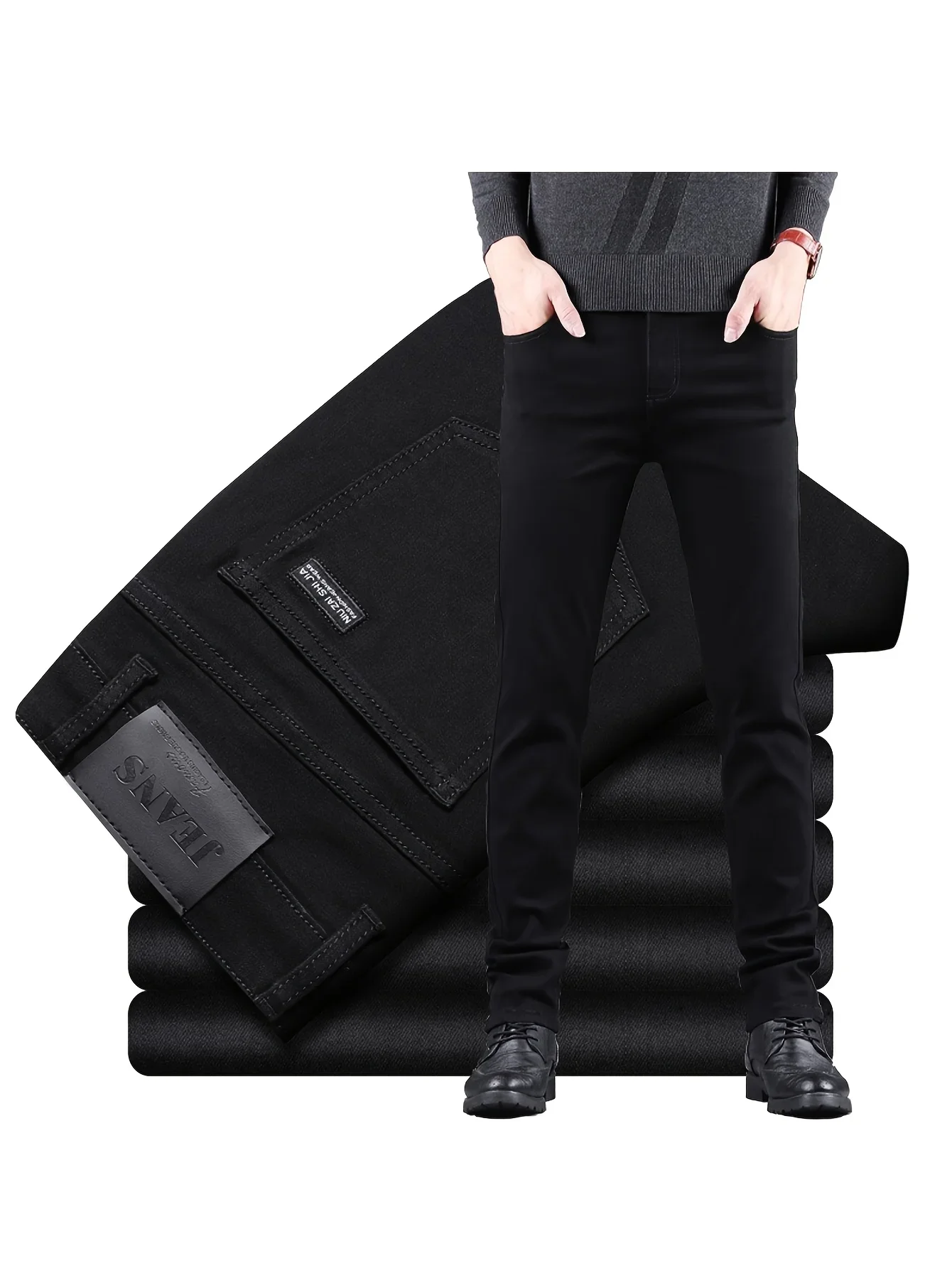 

Чистые черные мужские весенне-осенние джинсы