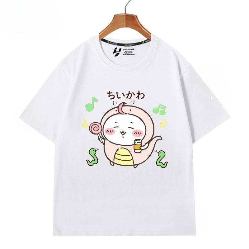 Chiikawa Simple Cartoon Character Graphic T‑Shirt, Unisex Couple Casual Summer Short‑Sleeve Oversized Streetwear Daily Top