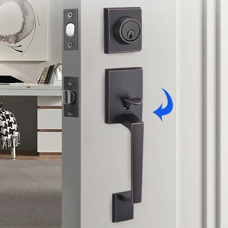 American Zinc Alloy Door Lock Modern Simple and Silent Iron Door, Wooden Door Handle Thickened Anti-theft Lock Door