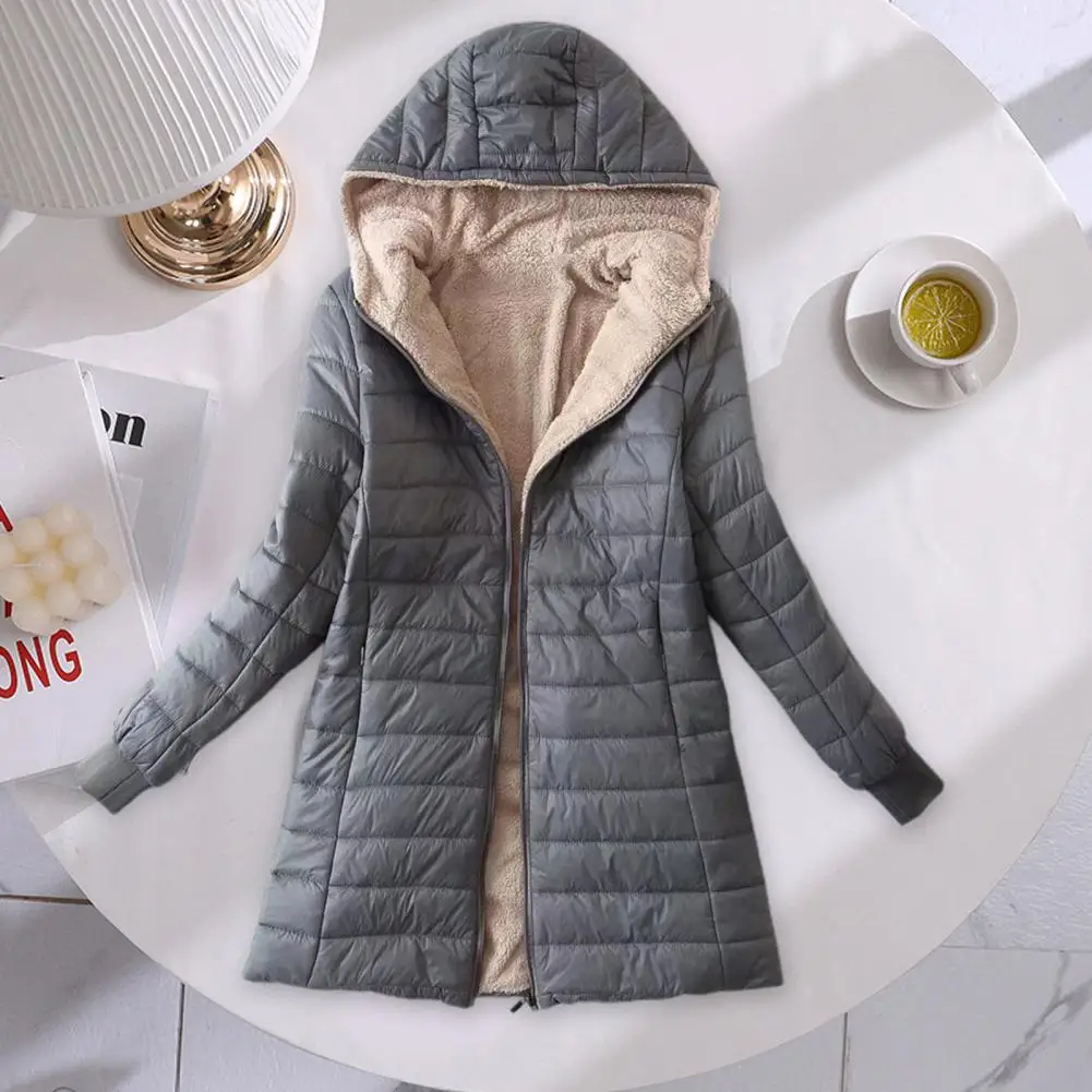 

Women Mid-length Coat Solid Color Winter Jacket Women Fashion Hooded Coat Winter Clothing