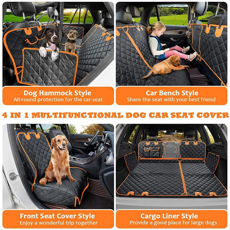 Hot 4IN1 Dog Car Seat Cover Car Rear Backseat Waterproof Durable Pet Travel Mat Pet Carrier Dog Car Hammock Cushion Protector