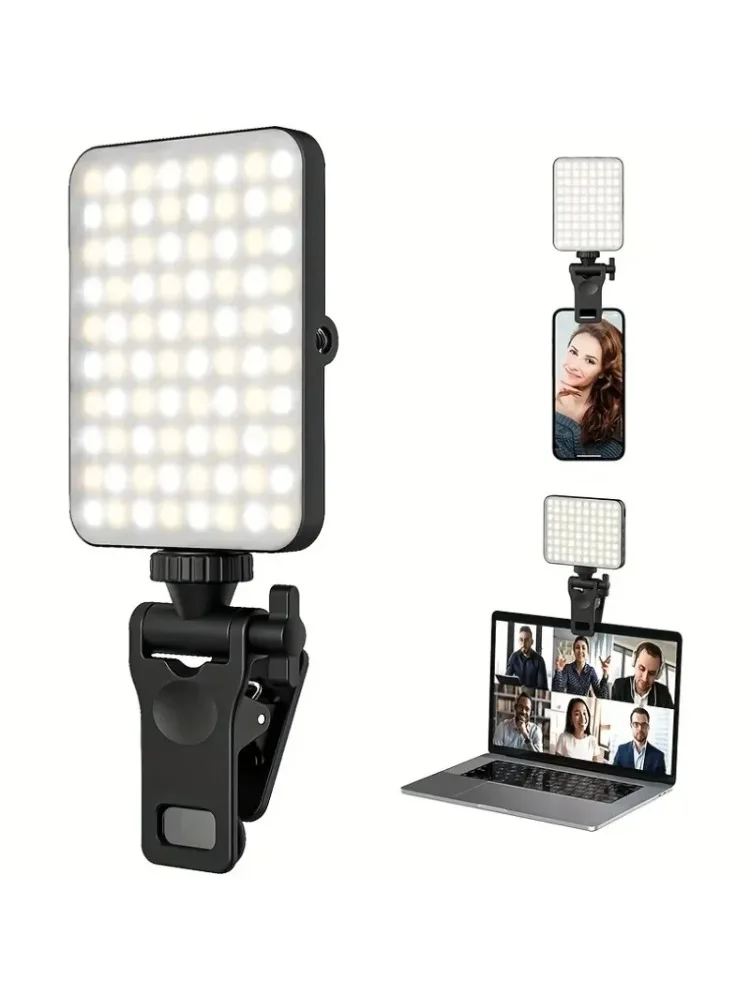 1 lampe LED rechargeable pour selfie, 3 modes d'éclairage réglables, 120 LED, à clipser sur téléphone/ordinateur portable/PC, pour maquillage, éclairage d'ambiance vidéo