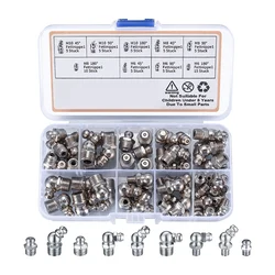 60 Piece Metric Grease Fittings Kit Silver M6 M8 M10 45 90 Degree Hydraulic Grease Zerk Assortment For Angled Grease Mechanical