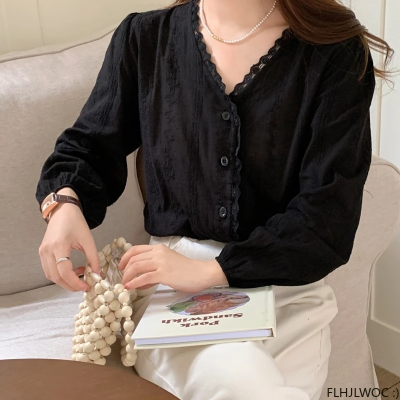 2023 Frauen niedlichen Tops rosa adrette Stil Vintage Japaneses Korea Design einreihigen Knopf Baumwolle mischt Spitzen hemden Blusen