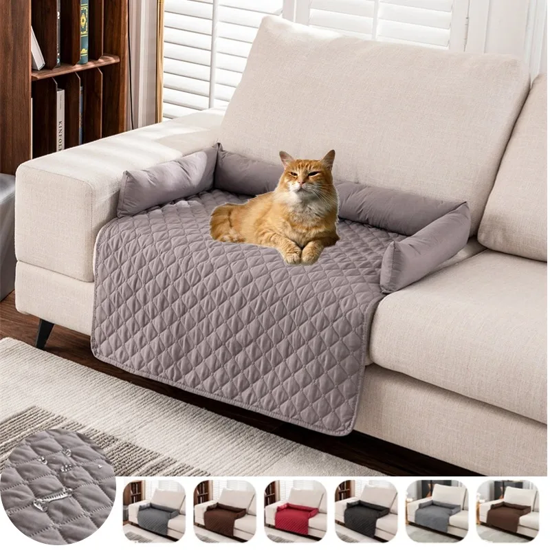 Waterproof Pet Dog Bed Blanket Mat Dog Sofa Couch Slipcover Pet Pad with Neck Pillow Washable Cat Calming Nest for Travel Home