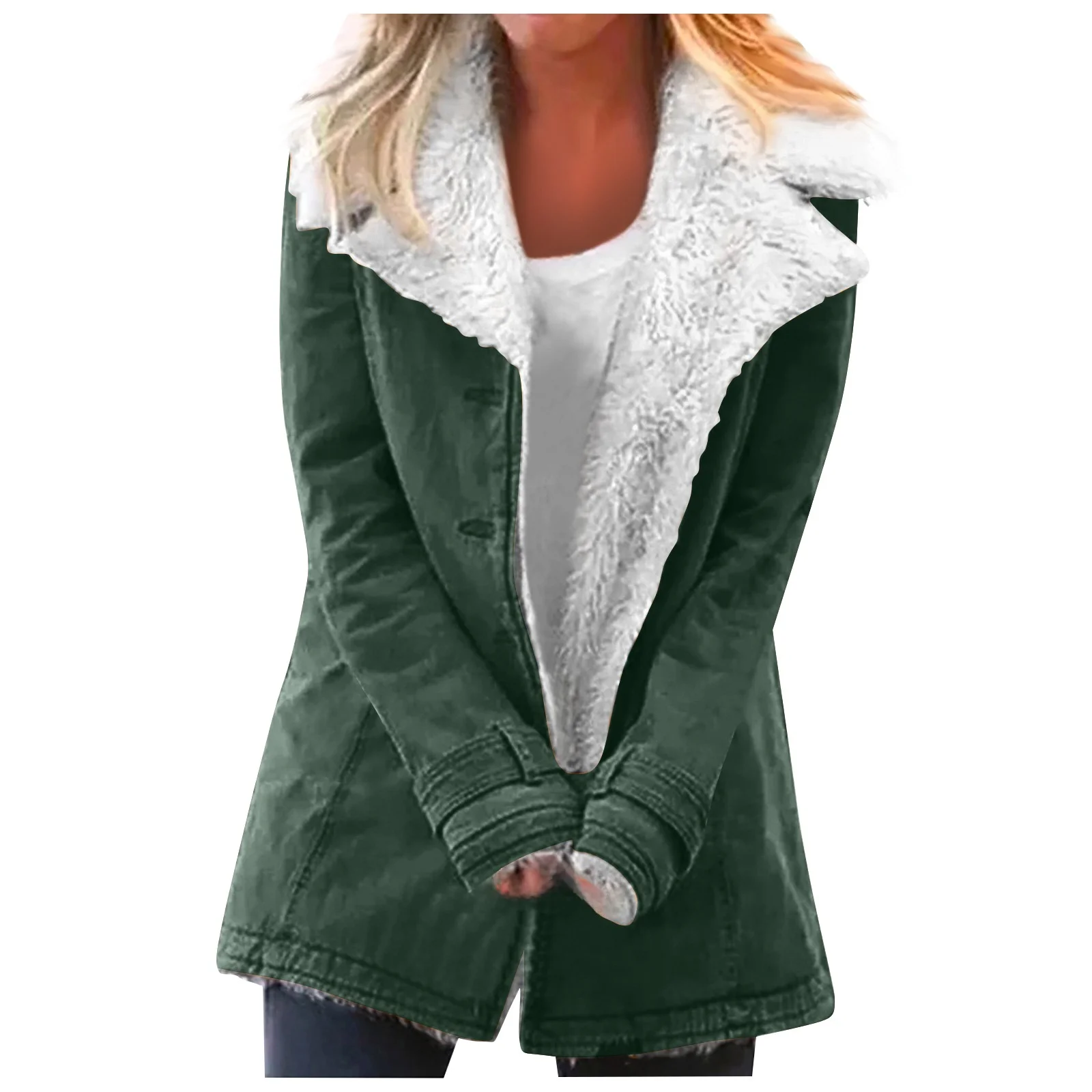 

Women's Long Pure Color Suede Lamb Fur Jaet Autumn Winter Faionable Sli Warmth Comfortable Fit Woolen Coat