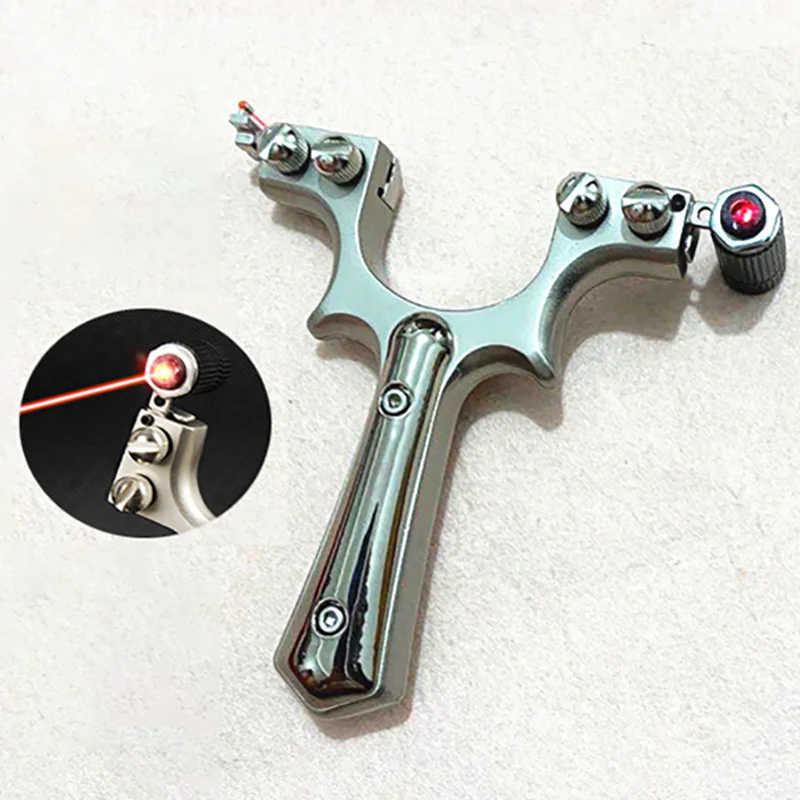 

New Alloy Slingshot with Laser Sight and Rubber Band Double Screw Design Fast Pressing Outdoor Hunting High Precision Catapult