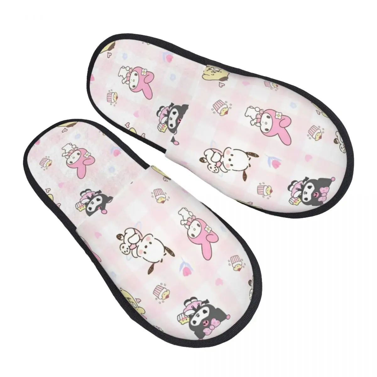 

Sanrio Kuromi Plush Slippers Bedroom Soft Household Fur Slippers Slides Non-skid