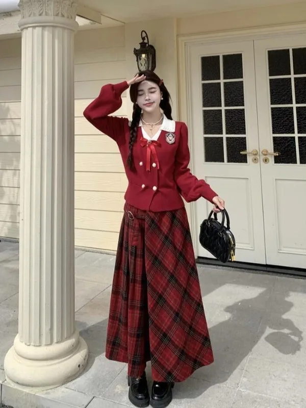 

Вязаный свитер большого размера для женщин, осенне-зимний, с высокой талией, в клетку, модный, для повседневной носки, в корейском стиле, свободного кроя