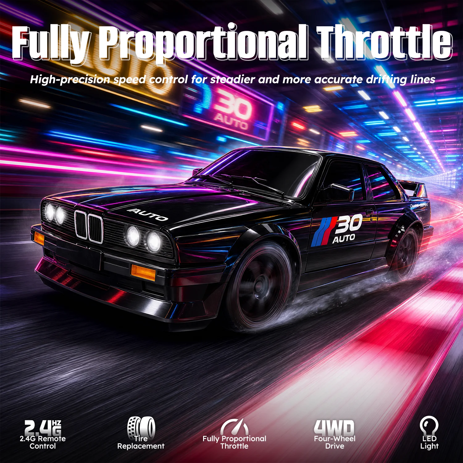RC Drift Car 2.4GHz 4WD Remote Control Cars Vehicle with LED Lights Drifting Tires Racing Sport Toy Cars for Adults Kids Gift