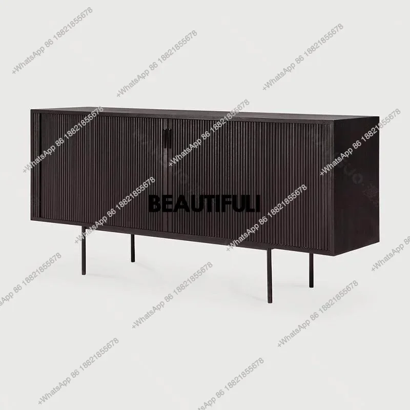 D80 Nordic solid wood side cabinet, retro smoked wood storage cabinet, entrance retro rolling shutter door, dining side cabinet