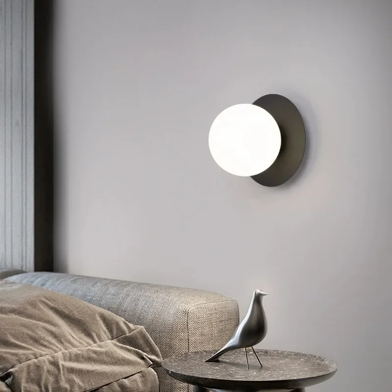 

Round ball wall lamp designer's minimalist cream style living room background wall lamp mesh spherical spherical bedside lamp