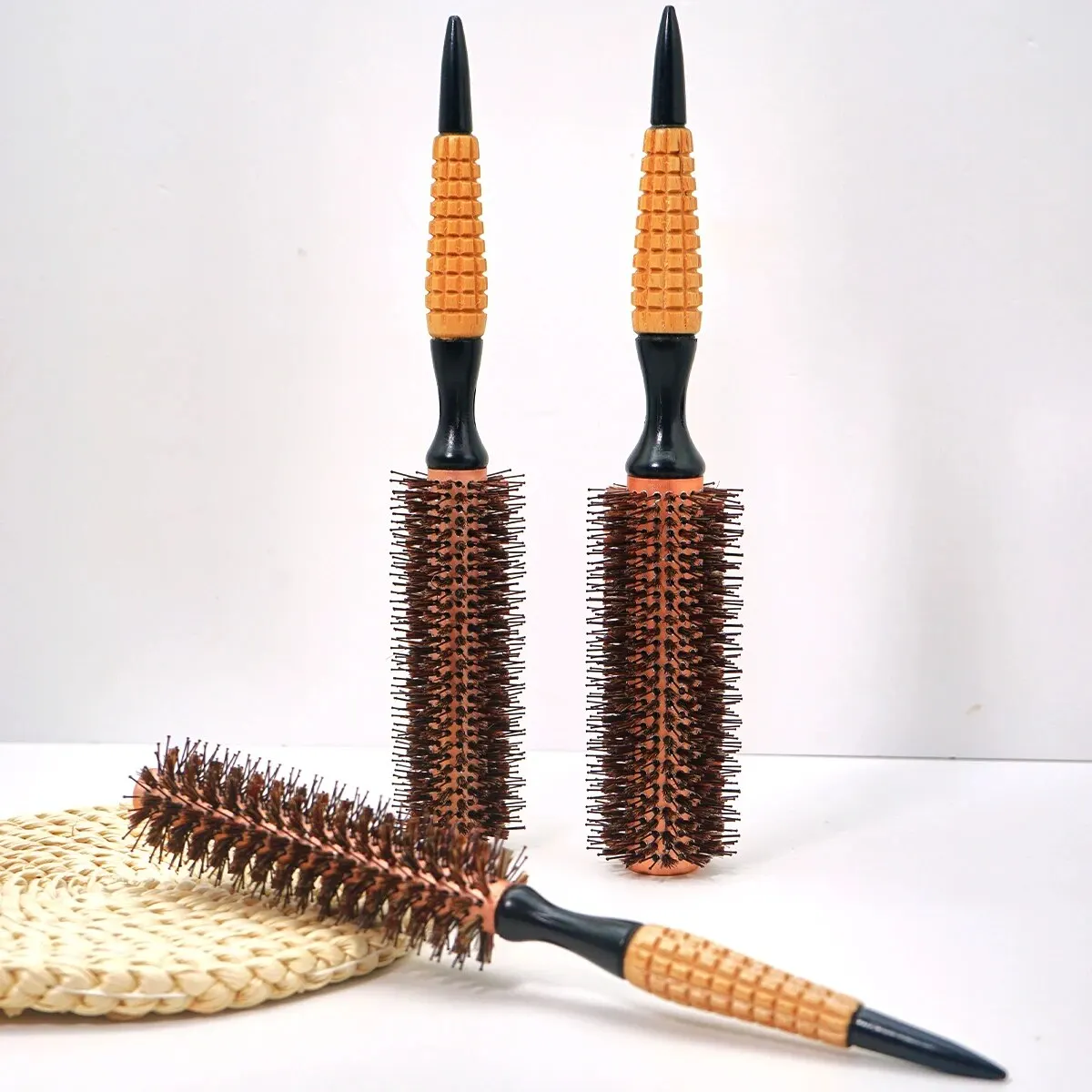 Wood Handle Boar Bristles Round Brush Hair Curly Comb Pro Hair Brush Anti Static Brush Teasing Brush Hairdresser Styling Tools