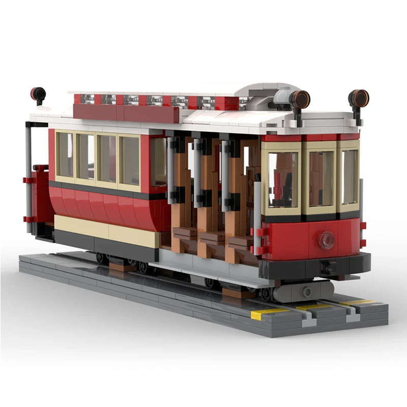 City Car Model MOC Building Bricks Sightseeing Cable Train Modular Technology Gifts Holiday Assemble Children Toys Suit