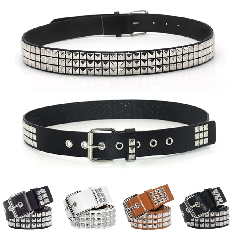 Luxury Square Bead Rivet Belt Metal Pyramid Straps Men&Women's Studded Punk Rock Hardware Jeans Designer Female Waist Belts