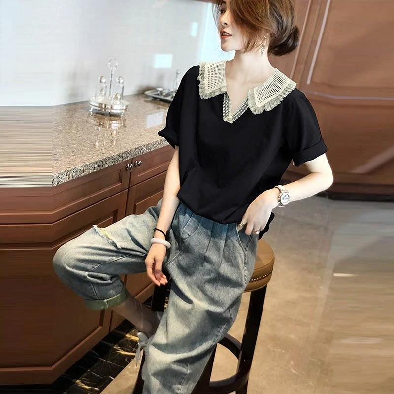 High Quality Cropped Ladies Polo Neck Tee Shirts Dry Fir Woman Original Top Youth With Aesthetic Hot Delivery Offer Lace Summer