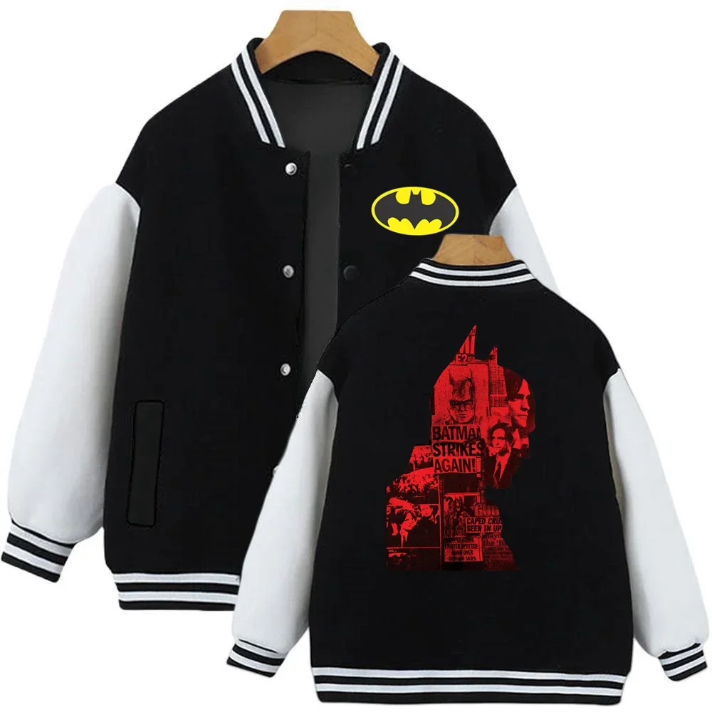 Batman- moletons meninos meninas disney marvel uniforme de beisebol casaco grosso idades 2-14 crianças jaqueta do homem aranha topos