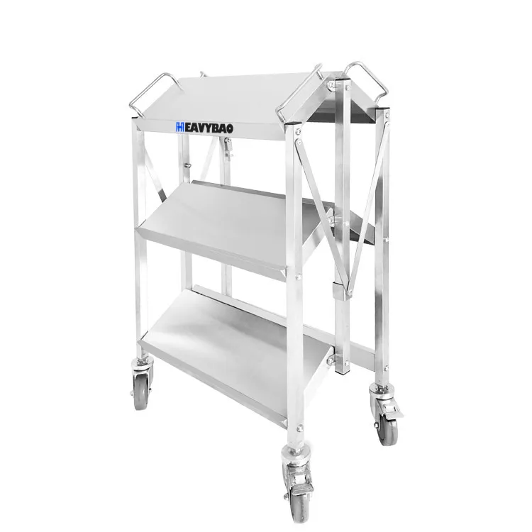 

Heavybao Commercial Folding Serving Food Trolley Cart With Stainless Steel Square Tube Food Serving Cart For Restaurant