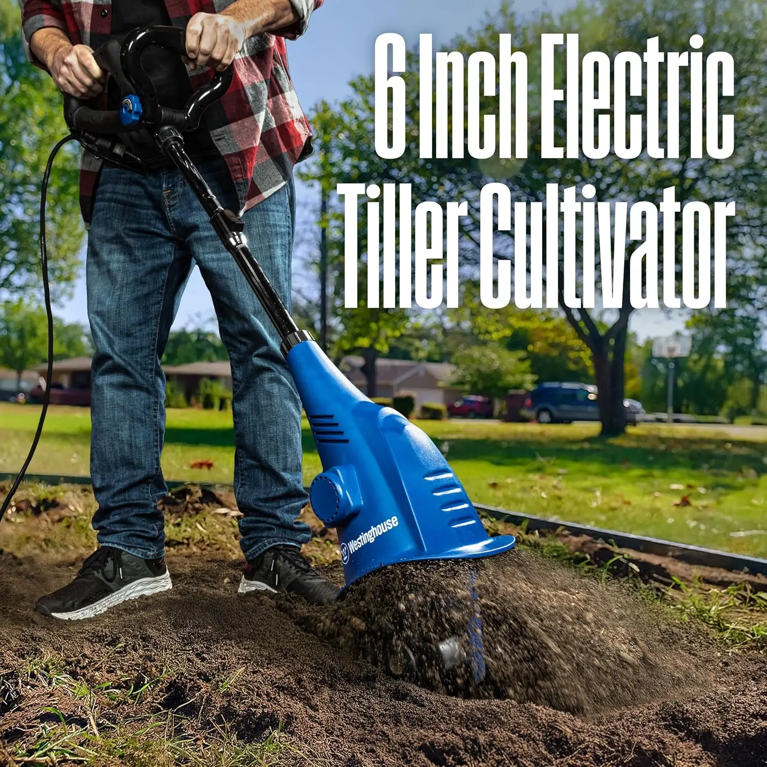 Electric Mini Garden Tiller Cultivator, 6-Inch, 2.5 Amp Corded, Lightweight Design with 4 Steel Blades for Gardening Use