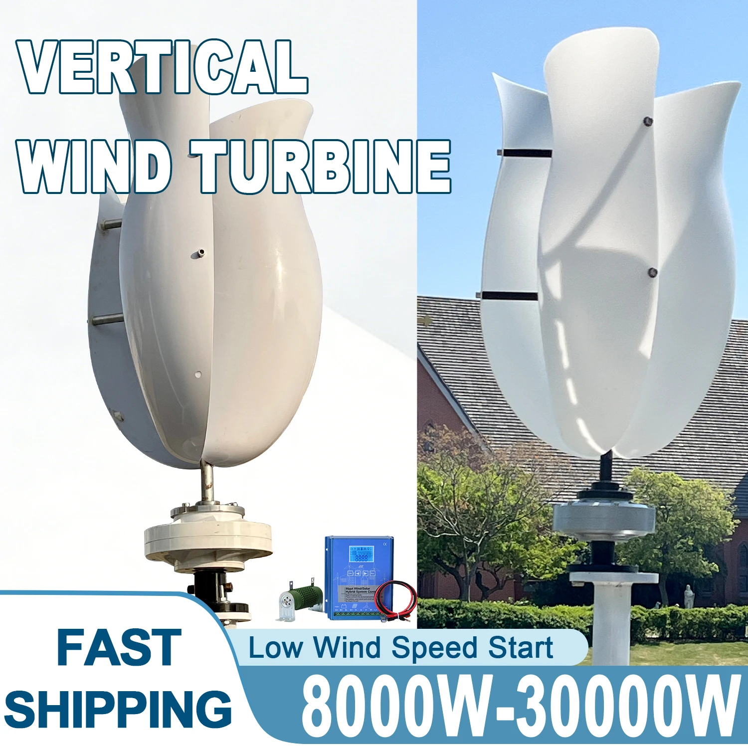 10000W Wind Turbine 12V 24V 48V Output Voltage 220V 230V 240V High Efficiency Hybrid Home Appliance Off Grid System Power Supply