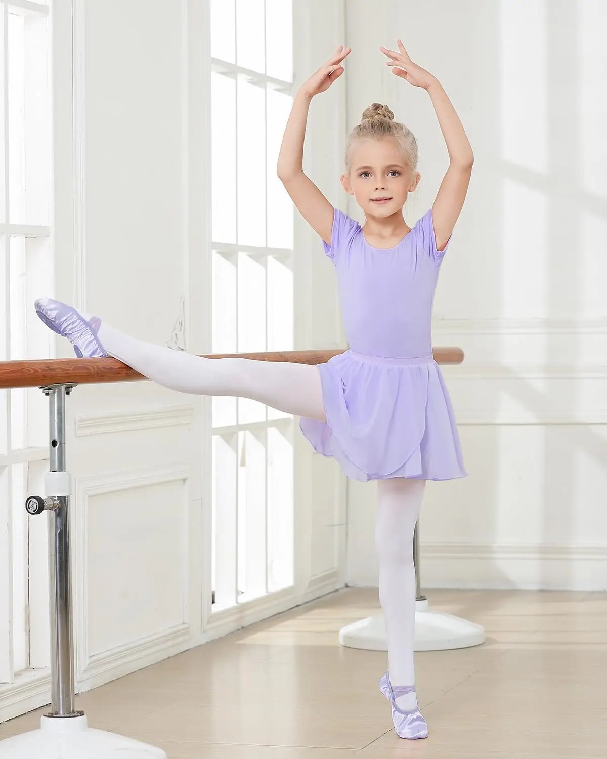 Paquete de 2 vestidos de Ballet para niñas y niños, traje de gimnasia de manga corta con falda brillante extraíble, conjunto de Ropa de baile de Ballet para niños