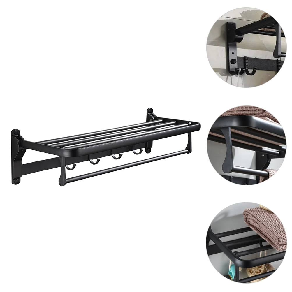 

Bath Towel Set 2 Layers Aluminum Foldable Storage Bathroom Hanger Space Saving Design Storage Rack Easy Install