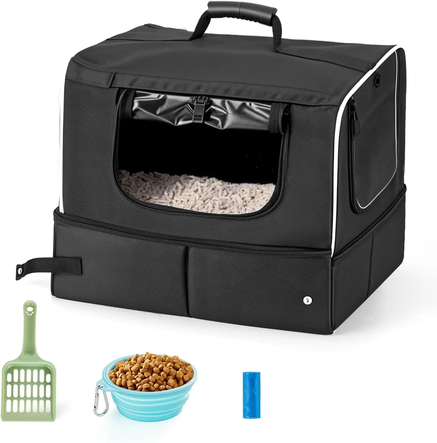 

Cat Enclosed Travel Litter Box Kit with Lid Odorless Dustless, Lightweight Cat Portable Foldable Litter Box for Indoor