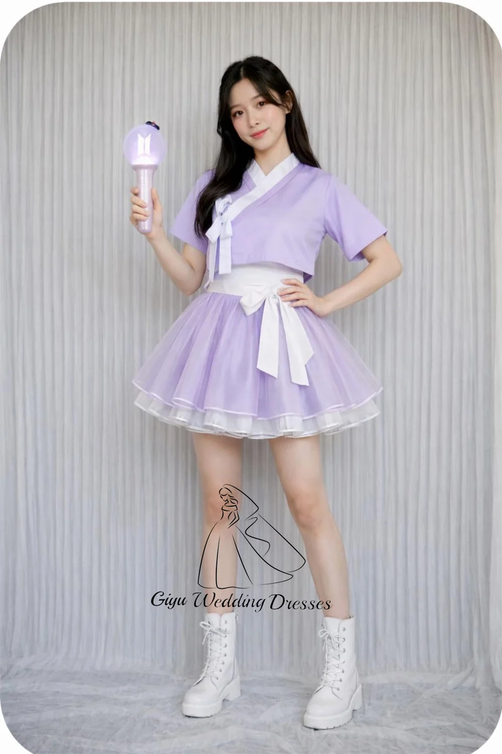 Giyu Simple Mini Hanbook Dress V Neck Short Sleeves Prom Party Dress Contrast Color Korea Wedding Photo Shoot Dress Customized image 2