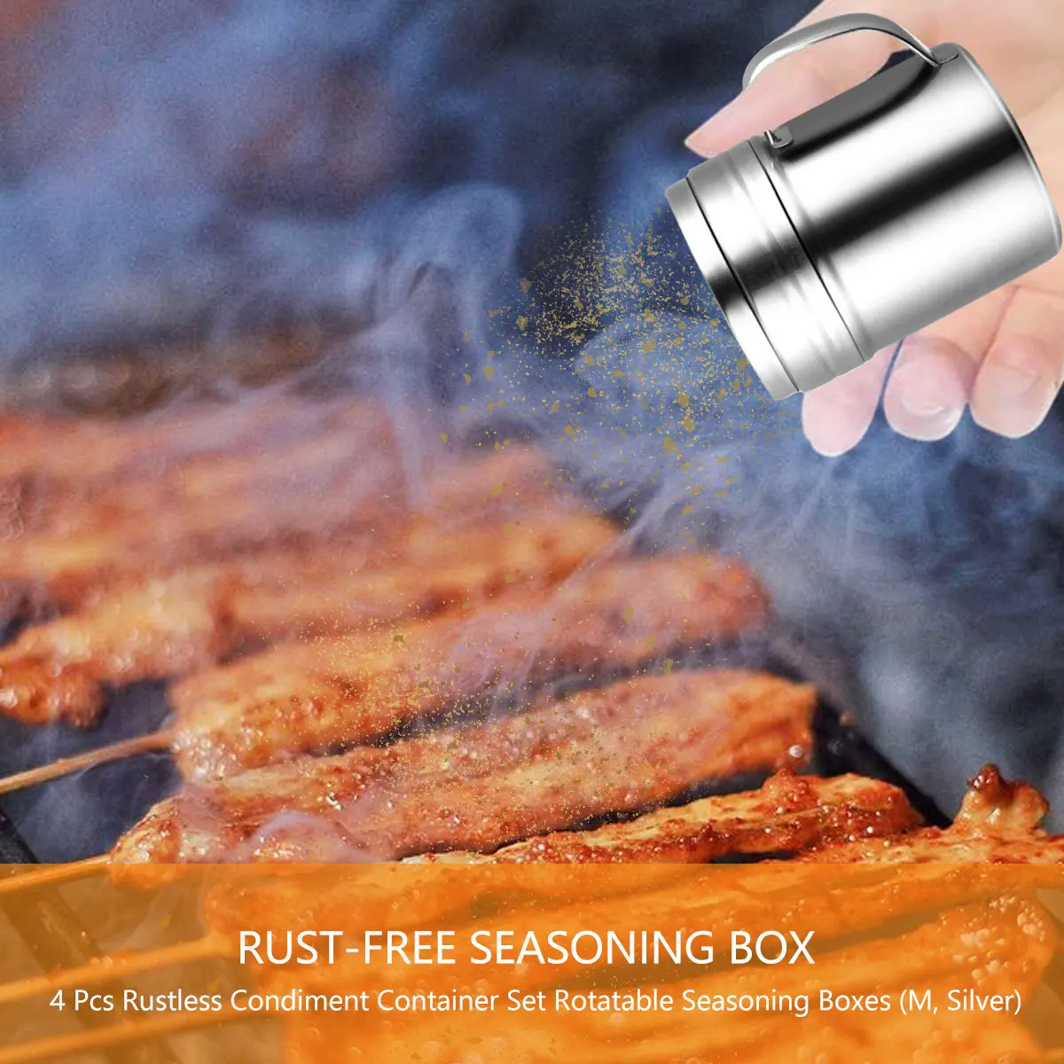 

4 pcs Portable Condiment Set Seasoning Bottles Silver Rustless Sturdy Rotatable Mesh Holes For Salt Pepper Chili Powder