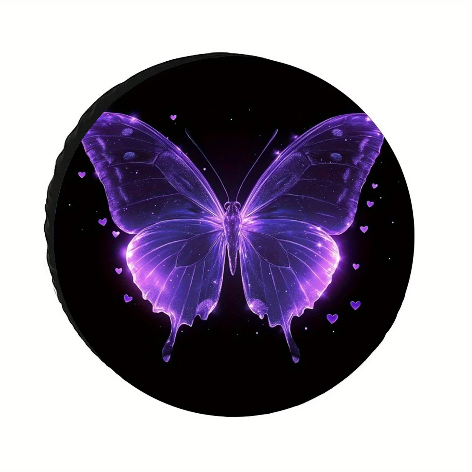 1pc Purple Glow-in-the-Dark Butterfly Pattern Spare Tire Cover, Polyester Material, UV & Dust Resistant, Suitable For Trailers,