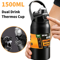 1500ML 304 Stainless Steel Thermal Mug Outdoor Thermos Portable Tumbler Vacuum Flasks Cold & Hot Sports Water Bottle with Straw