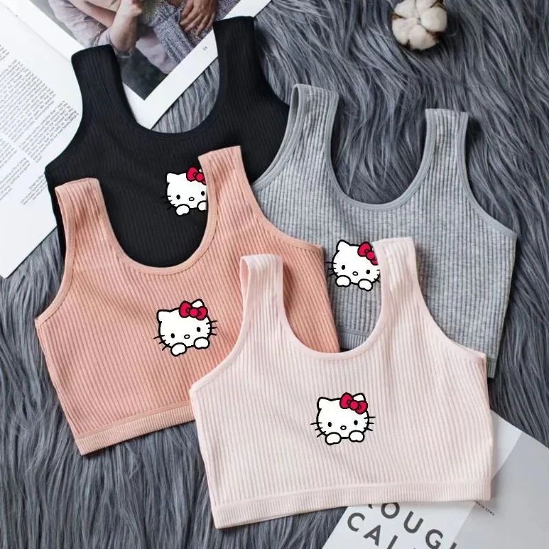 Sanrio Hello Kitty Underwear Girls' Pure Cotton Developmental Stage Camisoles 8-15 Year Old Student Anti Convex Point Lingerie