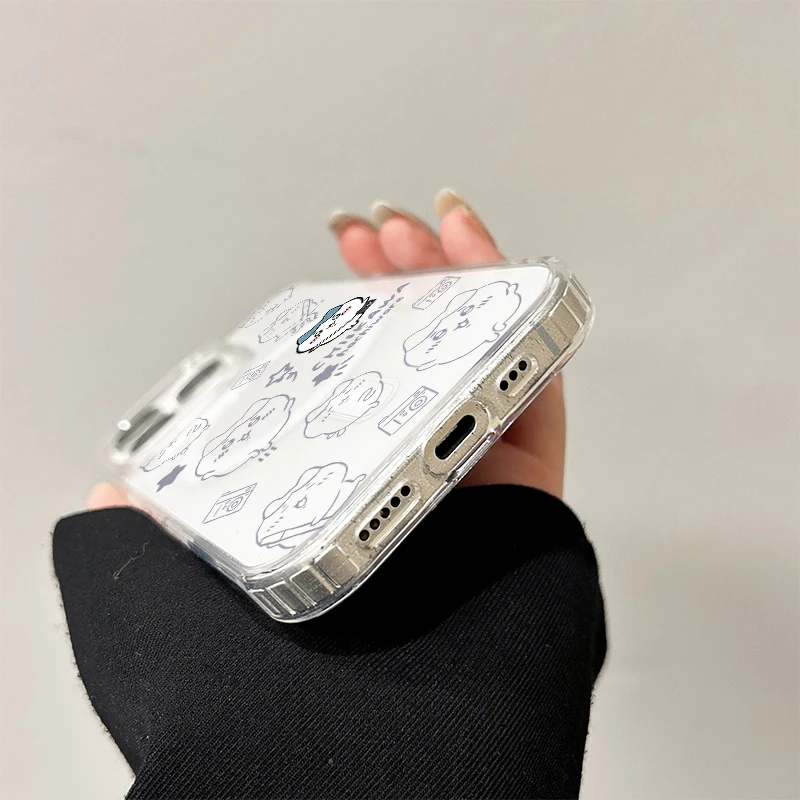 Mooie C-Chiikawa Draadloos Opladen Case voor iPhone 17 Air 16 E 15 14 13 12 Mini 11 Pro Max transparant Siliconen Rand Cover