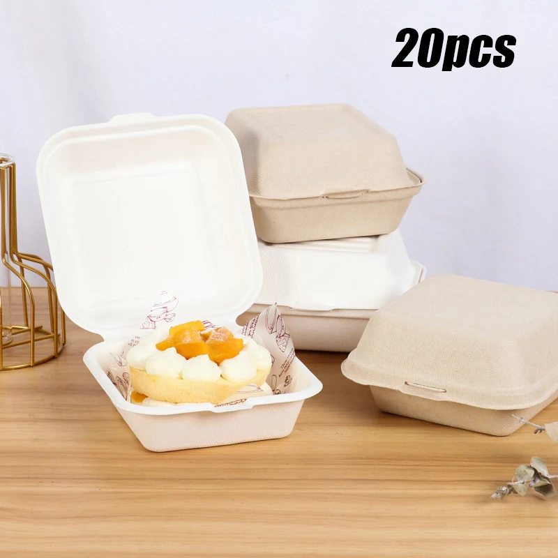 10Pcs Disposable Bento Box Fruit Salad Hamburger Box Pulp Cake Box Portable Lunch Baking Cake Packaging Box Food Container