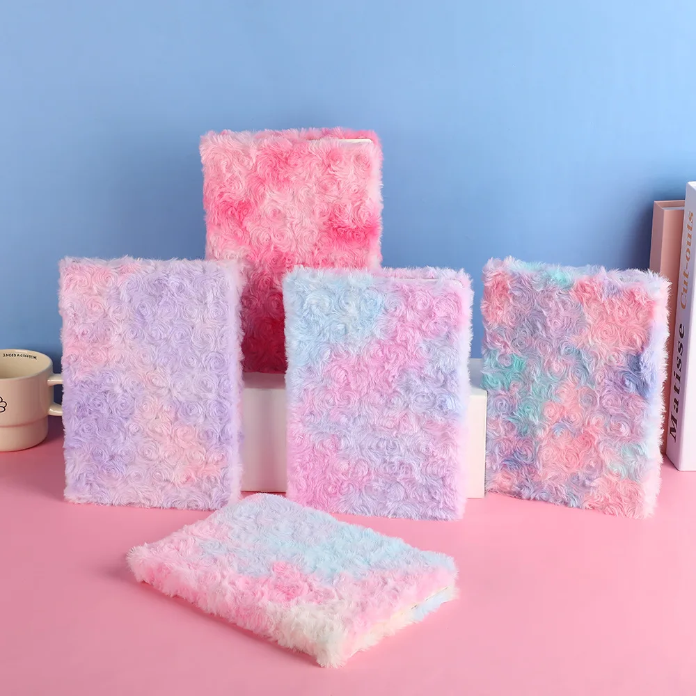 

Блокнот из кроличьего меха «Роза», изысканный, креативный, мягкий плюшевый блокнот, градиентный цвет, детский ежедневник, подарки на День святого Валентина