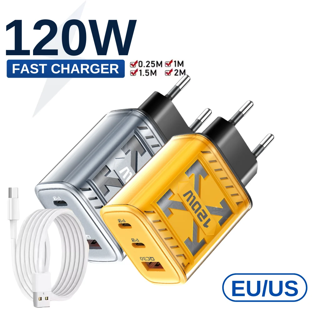 120W Multi-Port PD Type C Quick Charger Universal USB Fast Charger Wall Adapter for iPhone Samsung Huawei Xiaomi Mobile Devices