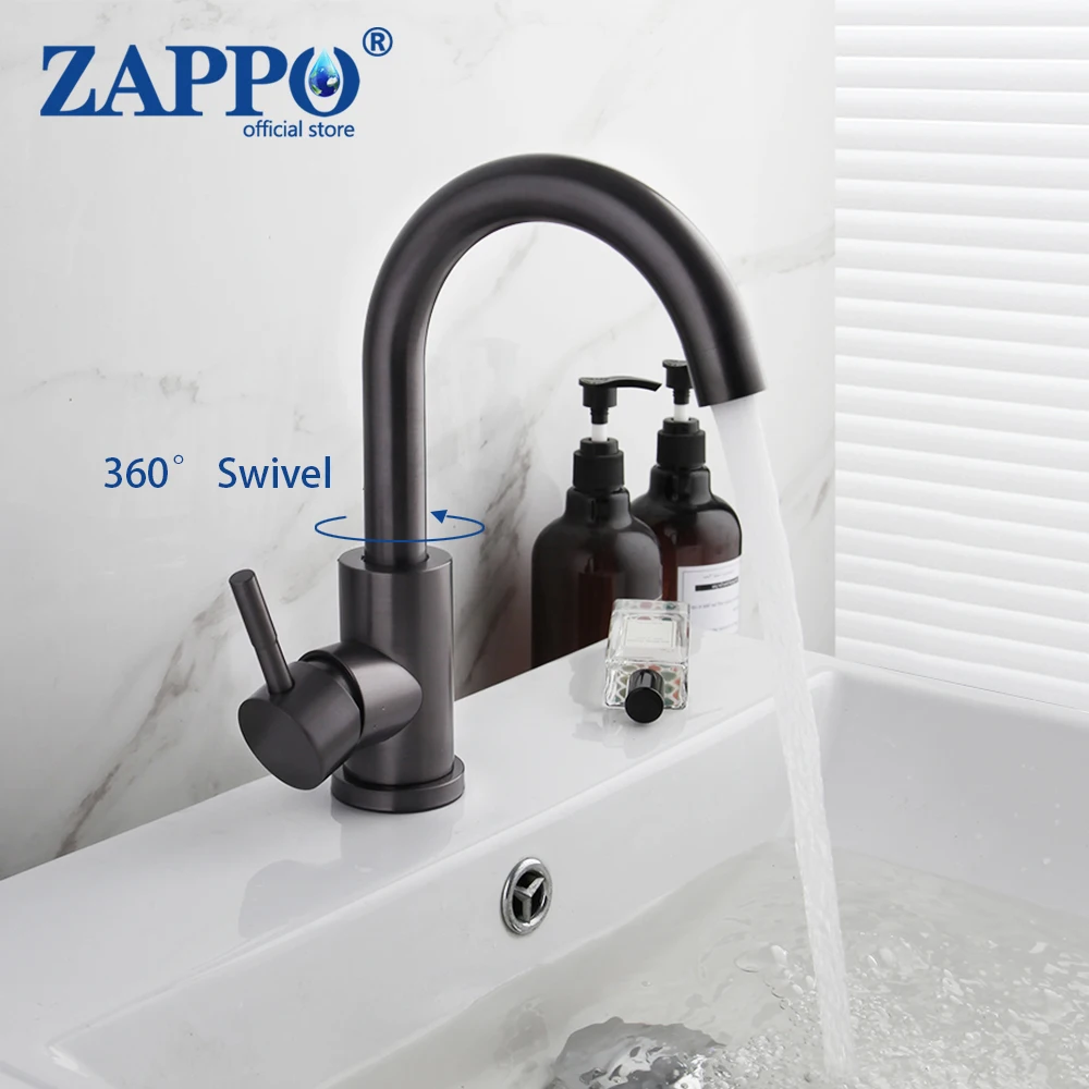 

ZAPPO Gun Gray Bathroom Basin Faucet Deck Mounted Hot Cold Water Mixer Taps Lavatory Sink Tap Crane Sinlge Handle