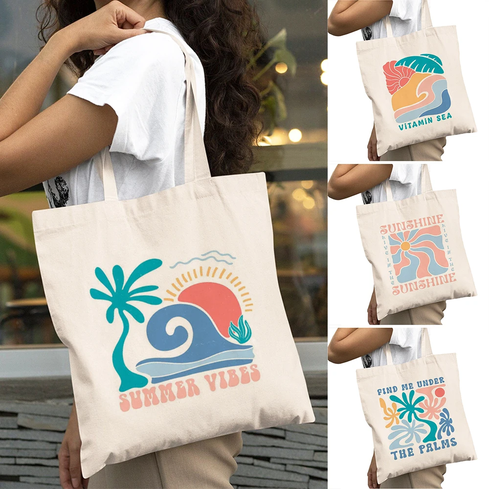 

Casual Sunshine State Women Shopping Bag Double Print Shell Starfish Lady Shopper Bag Large Capacity Sea Girl Daily Use 40x45cm
