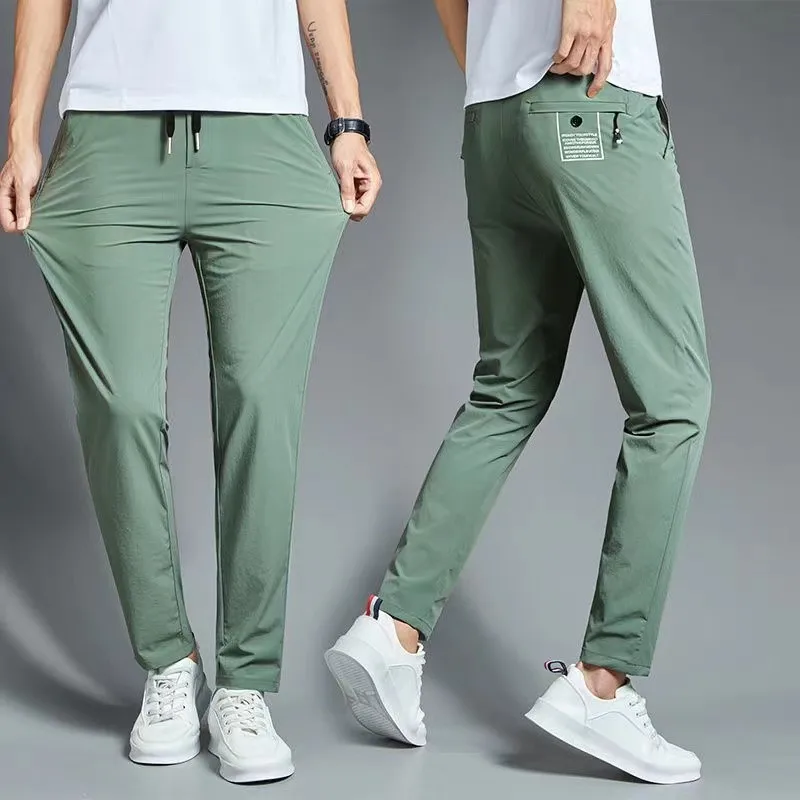 New Pants Spring/Summer Men\'s Thin Casual Slim Fit Straight Tube Pants Elastic Ice Silk Business Casual Men\'s Pants Dropship