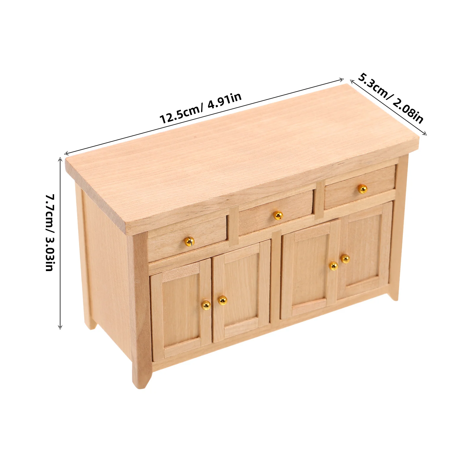 Armário de madeira inacabado em escala 1/12, móveis para casa de bonecas em miniatura, sala de estar, cozinha, armazenamento, mini gaveta