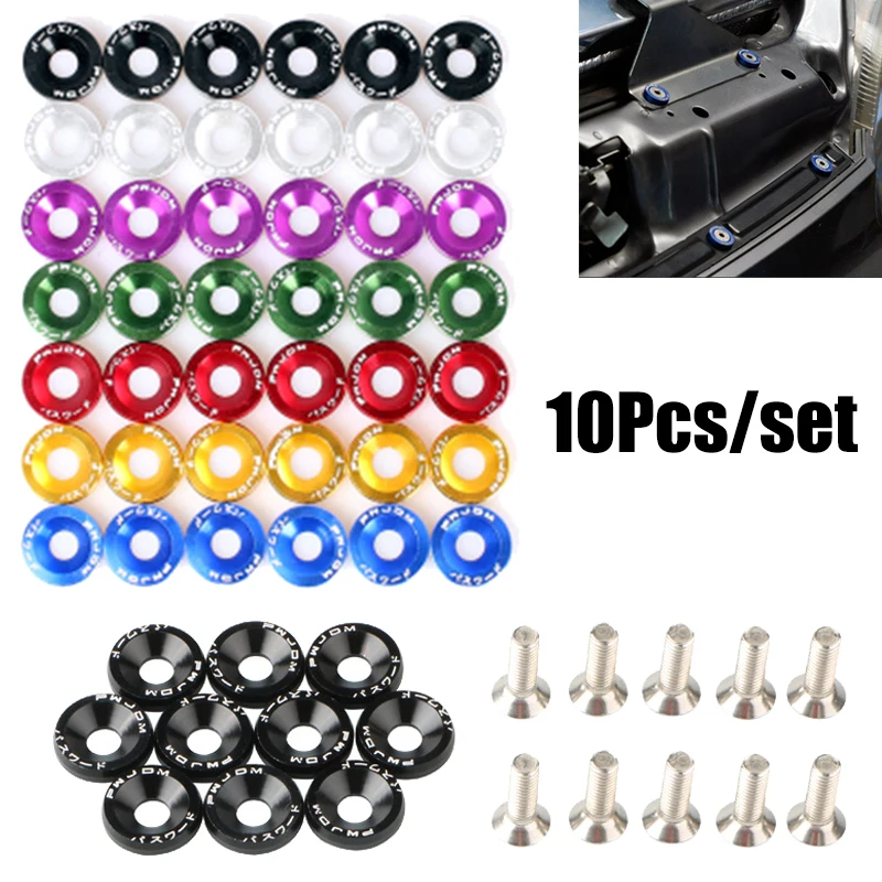 

10PCS Universal M6 JDM Car Modified Hex Fasteners Fender Washer Bumper Engine Concave Screws Fender Washer License Plate Bolts